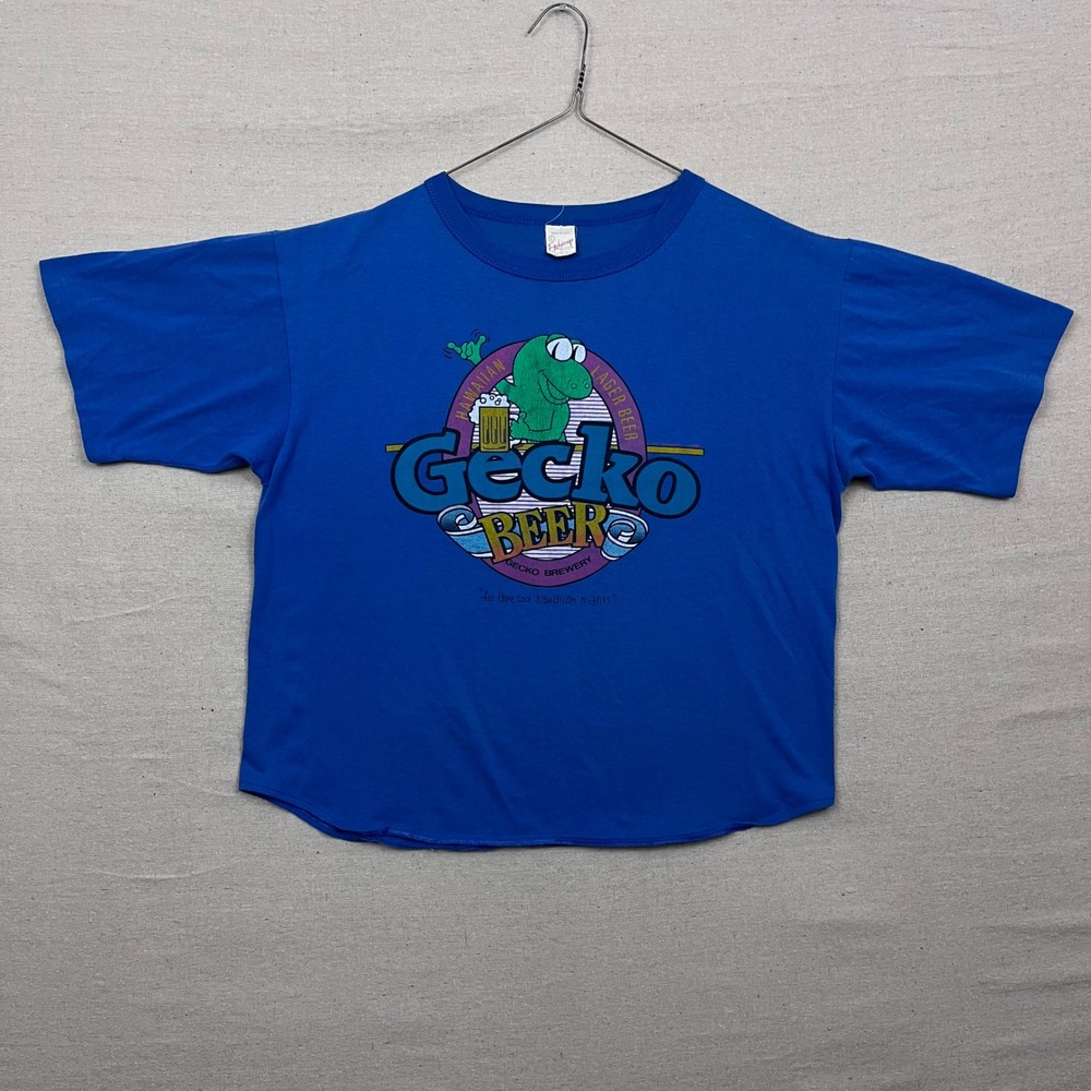 Vintage Gecko Beer Hawaiian‎ Lager T Shirt Etchings Brewery Paper Thin Size L